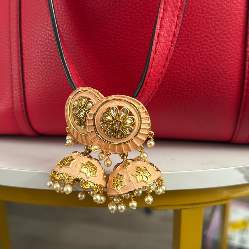 Gold Kundan Jhumka Earrings – Pearl Drop Indian Wedding / Festival Jewelry